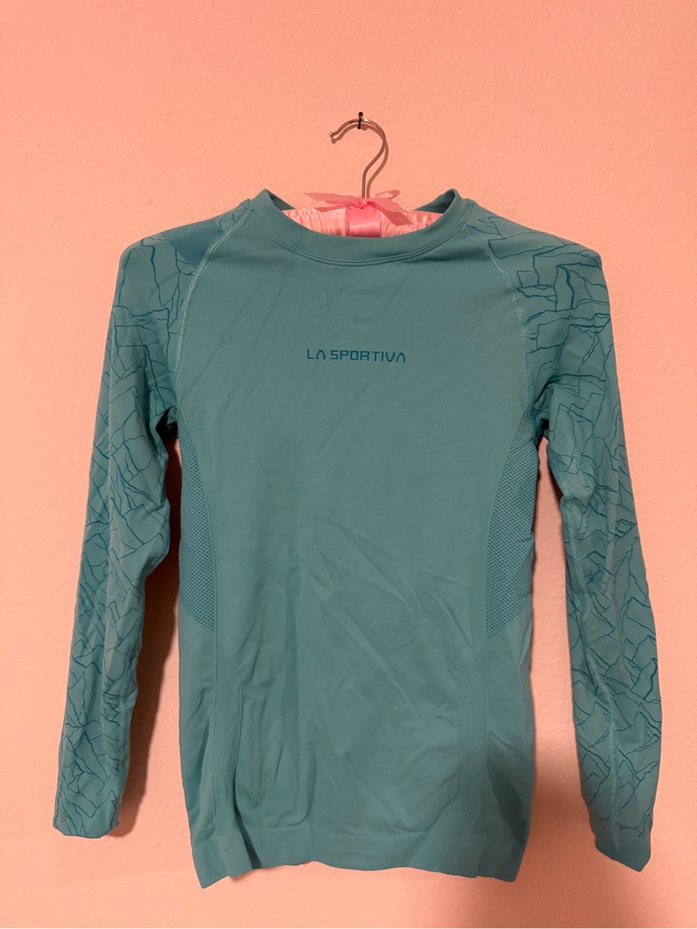La Sportiva Women's Long Sleeve Swim Top Teal with Patterned Sleeves